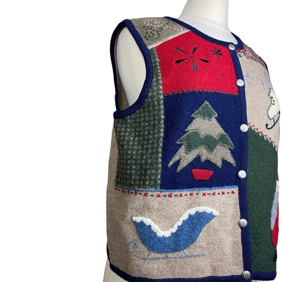 Woolrich Christmas Vest Wool Women’s Sz Medium Patchwork Country Primitive - Picture 2 of 8